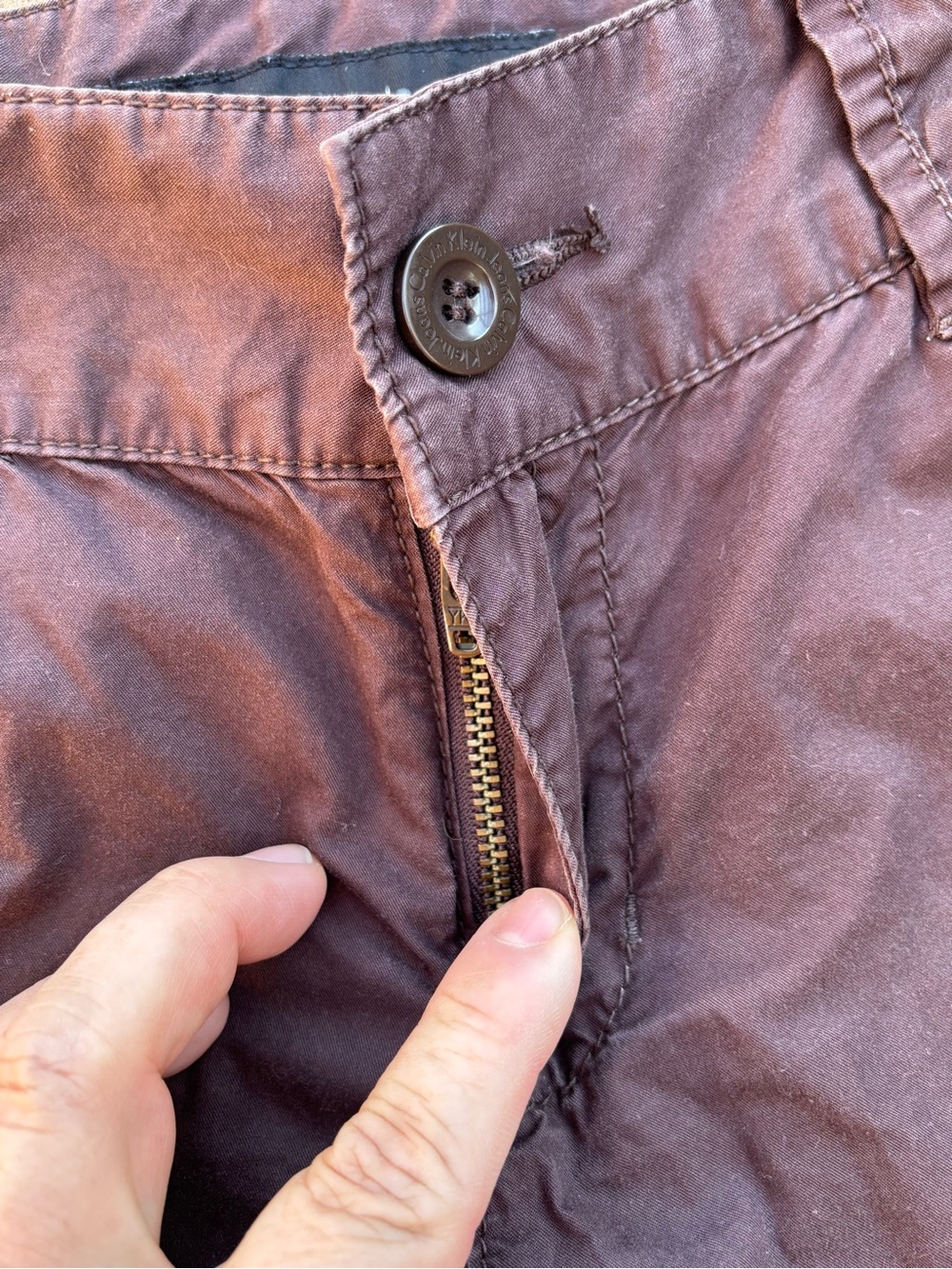 Calvin Klein Jeans Women’s 8 100% Cotton Chocolate Brown Capris Utility Cropped - Picture 6 of 7